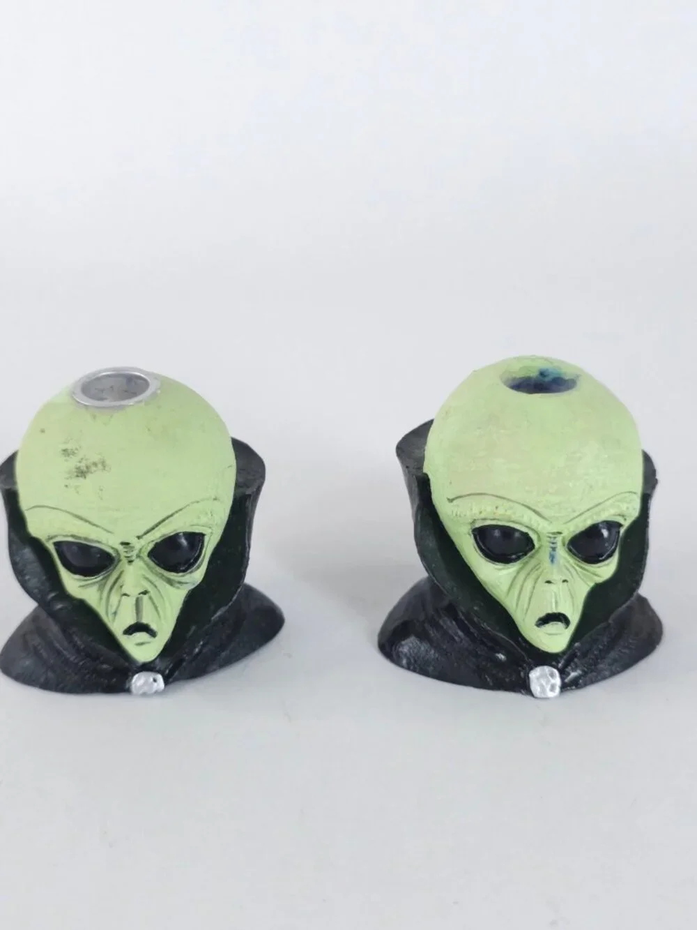 Vintage Halloween Alien Candlestick Holders Set of 2 90's Y2K Spooky Fun World